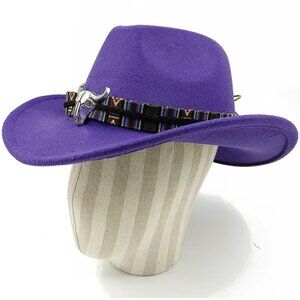 Purple Western Cowboy, Cowgirl Hat, Multicolor Bull Strap, Men Women,‎ One Size